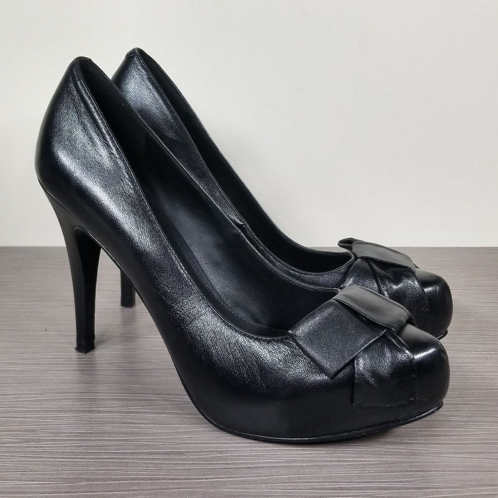 Pelle Moda High Heel Platform Pump, Black Leather, Womens Size 7.5 M
